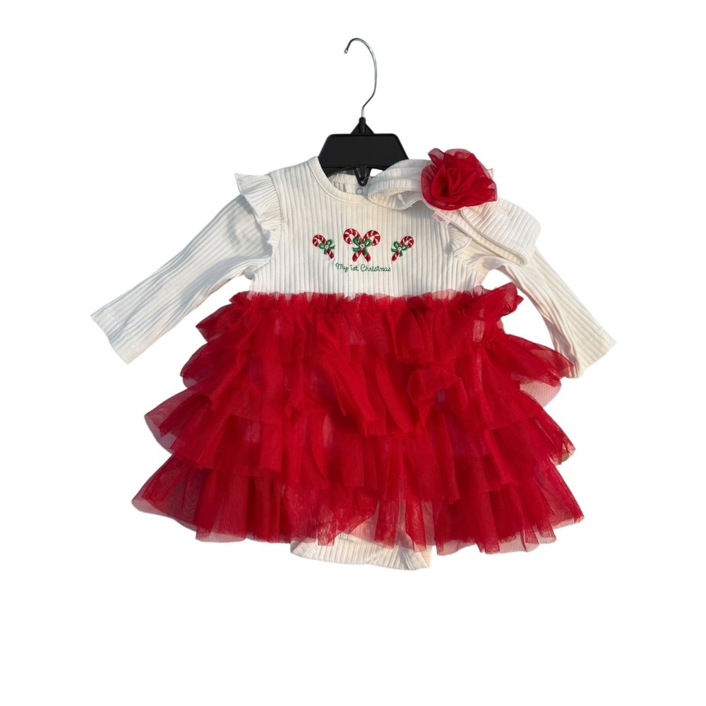 Little Me Baby Girls My 1st Christmas Tutu Bodysuit Dress Headband Set 6M Red